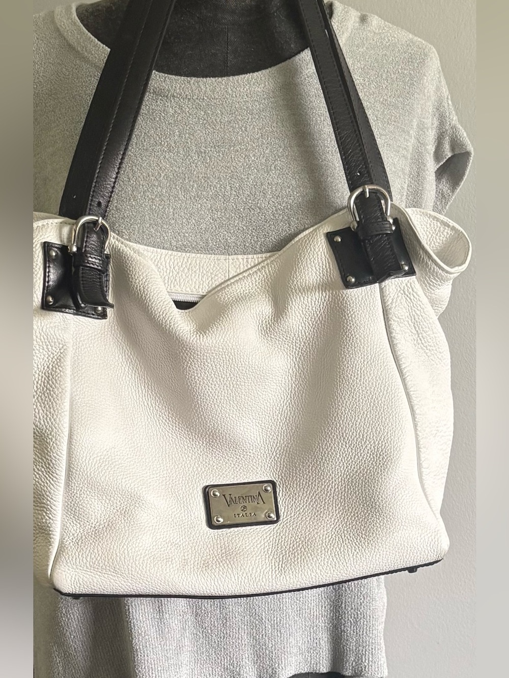 Valentina White leather hobo shoulder bag